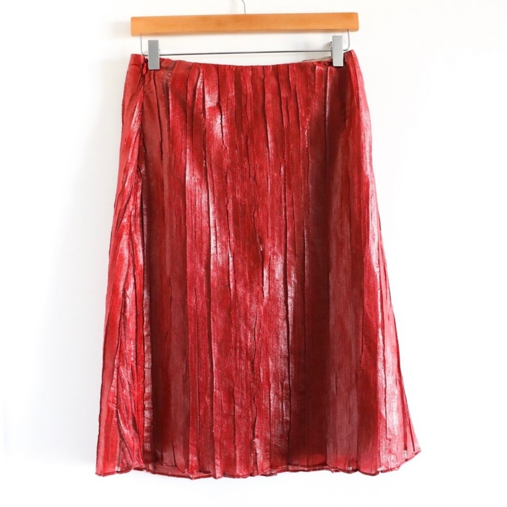 Rare Vintage Rosaria Lamanna skirt unique coated finish brick red pleated full S